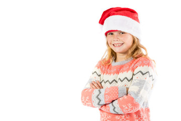 Pre-teen girl wearing a santa hat
