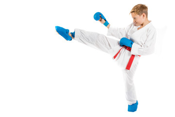 Pre-teen boy doing karate