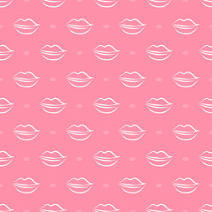 Lip contour on a pink background. Seamless pattern.