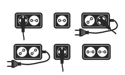 Power socket and extension cord icon. Set of vector icons in the style of a flat design.