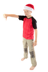 Pre-teen boy wearing a santa hat