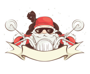Santa biker / Vector illustration, card - Santa Claus on chopper