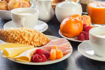 Fresh and continental breakfast table