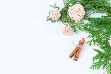 christmas holiday flatlay on white background