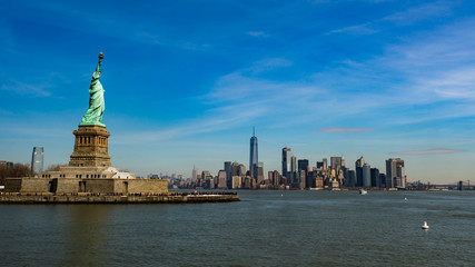 Statue of Liberty with Manhattan's skyline, New York, USA