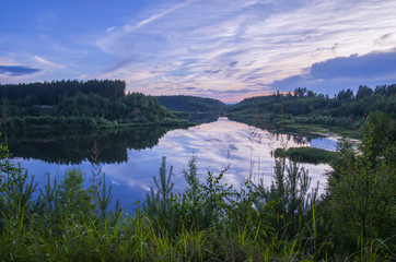 night lake forest reflection