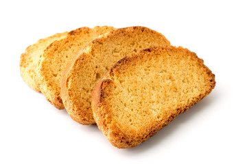 Dried slices of bread on white