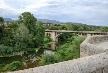 Fototapeta na wymiar View from old Besalu Bridge towards north direction, Catalonia, Spain.