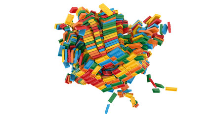 Exploding toy bricks, original 3d rendering