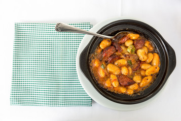 Albania's typical beans recipe, top view photo of the original plate recipe