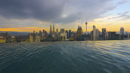 Evening Kuala Lumpur view from infinity pool .