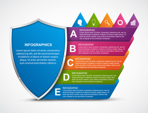 Infographics template with shield. Infographics for business presentations or information banner.