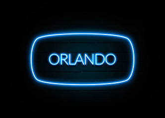 Orlando  - colorful Neon Sign on brickwall