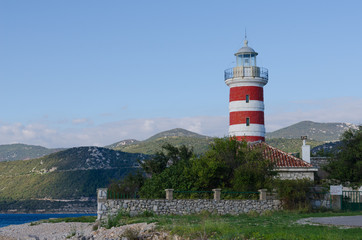 Fototapeta na wymiar Lighthouse in the sunny day in Kraljevica, Croatia