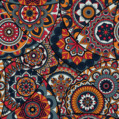 Seamless pattern tile with mandalas. Vintage decorative elements. Hand drawn background. Islam, Arabic, Indian, ottoman motifs. Perfect for printing on fabric or paper.