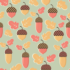Retro acorns. Seamless pattern. Vector illustration.