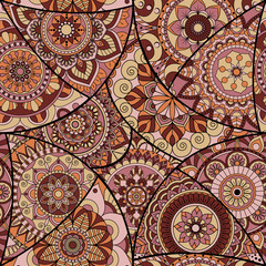 Seamless pattern tile with mandalas. Vintage decorative elements. Hand drawn background. Islam, Arabic, Indian, ottoman motifs. Perfect for printing on fabric or paper.
