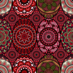 Seamless pattern tile with mandalas. Vintage decorative elements. Hand drawn background. Islam, Arabic, Indian, ottoman motifs. Perfect for printing on fabric or paper.