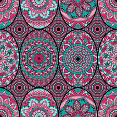 Seamless pattern tile with mandalas. Vintage decorative elements. Hand drawn background. Islam, Arabic, Indian, ottoman motifs. Perfect for printing on fabric or paper. - 179581404