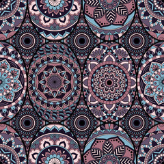 Seamless pattern tile with mandalas. Vintage decorative elements. Hand drawn background. Islam, Arabic, Indian, ottoman motifs. Perfect for printing on fabric or paper.