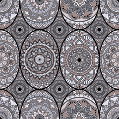 Seamless pattern tile with mandalas. Vintage decorative elements. Hand drawn background. Islam, Arabic, Indian, ottoman motifs. Perfect for printing on fabric or paper.