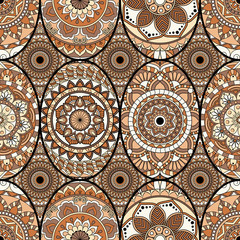 Seamless pattern tile with mandalas. Vintage decorative elements. Hand drawn background. Islam, Arabic, Indian, ottoman motifs. Perfect for printing on fabric or paper.