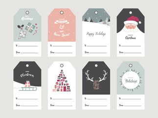 Christmas gift tag set in retro style . vector illustration