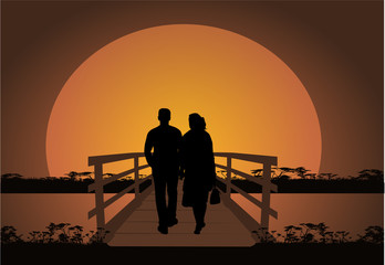 Fototapeta na wymiar Walking couple in the evening.