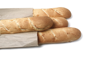 Baguette group is isolated on a white background. Food.
