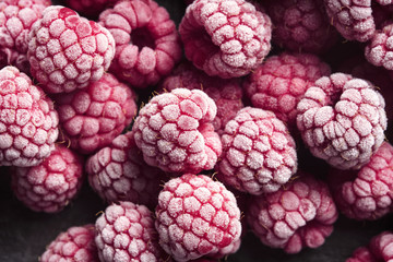 Frozen raspberry. Close up. Top view. High resolution product.
