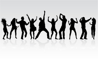 Dancing people silhouettes. Vector work.