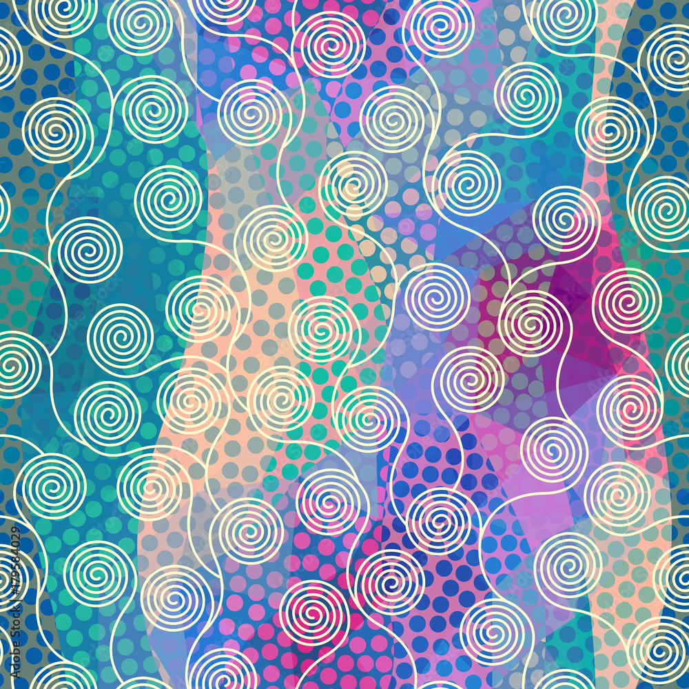 Poster Ethnic boho seamless pattern in african style on polka dot background. Tribal art print. Curly patterns.