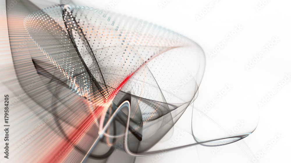 Poster abstract white and red background. fractal graphics series. three-dimensional composition of dots, w