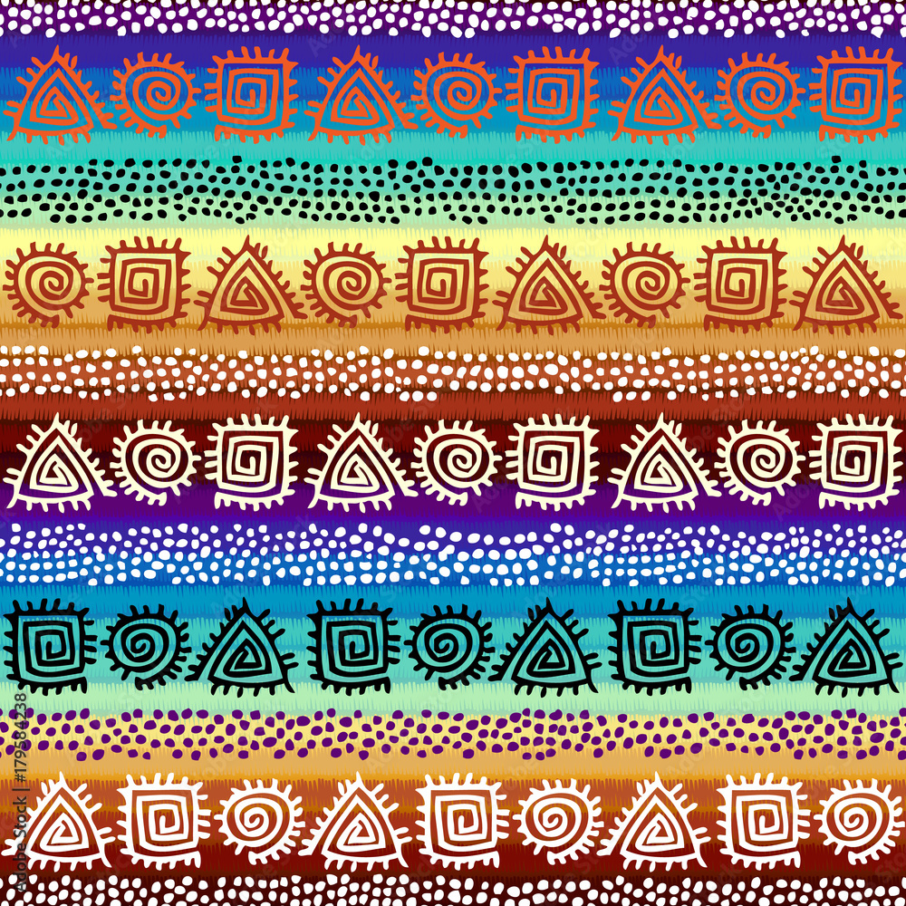 Aufkleber Ethnic boho seamless pattern in african style on colorful gradient background. Tribal art print. Irregular polka dots pattern.