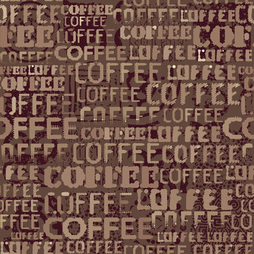 Coffee. Abstract coffee pattern on brown background with a lettring.