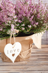 Pink heather and heart