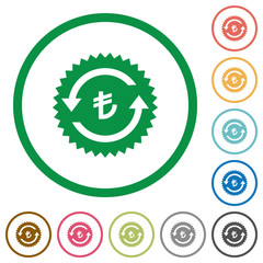 Lira pay back guarantee sticker flat icons with outlines