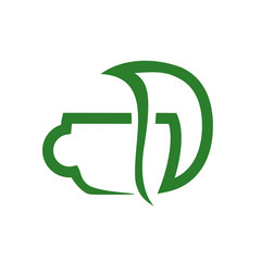 leaf with a cup of tea, green tea symbol, cup of tea with leaf symbol, green cup of tea symbol, isolated on white background.  