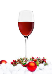 Red wine glasses with christmas decoration