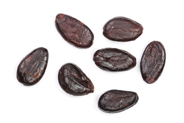 cocoa bean isolated on white background close-up top view