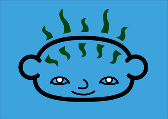 A head icon with green flames. Vector illustration