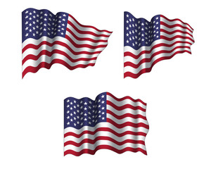 Vector set of realistic waving flags of USA. Template for Veterans Day, patriotic poster