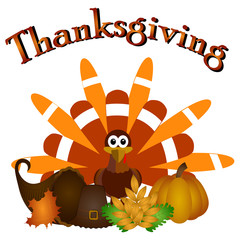 Turkey with traditional thanksgiving objects, Vector illustration