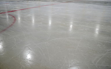 ice rink with skate marks, close-up
