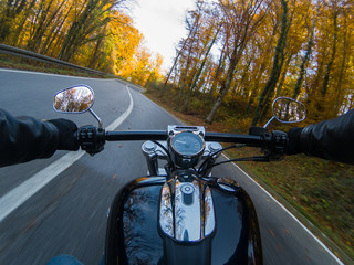 First person photo of countryside motorcycle adventure