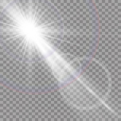 Lens flare light effect. Sun rays with beams isolated on transparent background. Vector illustration.