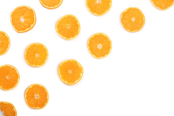 Slices of orange or tangerine isolated on white background with copy space for your text. Flat lay, top view