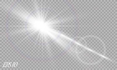 Lens flare light effect. Sun rays with beams isolated on transparent background. Vector illustration.
