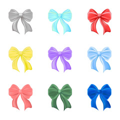 Set of multi-colored festive bows on a white background. Vector illustration. Eps 10