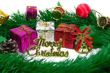 Gift boxes with decoration objects for Christmas day